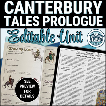 Preview of Canterbury Tales Prologue Unit - Editable - Print & Digital - Medieval Period