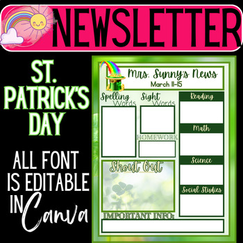 Preview of March Newsletters Editable Canva St. Patrick's Day