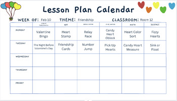 Preview of Canva Editable Weekly Pre~K/Elementary Lesson Plan Template~Rainbow Hearts