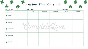 Preview of Canva Editable Weekly Pre~K/Elementary Lesson Plan Template~St. Patrick's Day