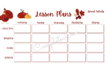 Preview of Canva Editable Weekly Pre~K/Elementary Lesson Plan Template~Thanksgiving