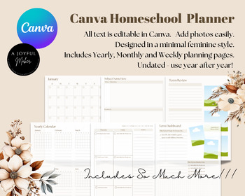 Preview of Canva Homeschool Planner | Minimal Design | Editable Text | A4 & US Letter Size!