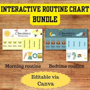 Preview of Canva editable morning & bedtime routine flip chart kids toddler schedule bundle