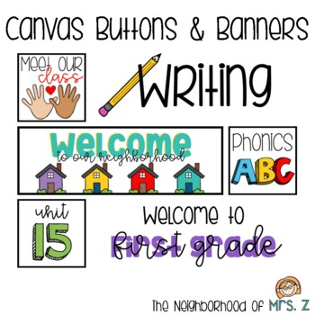 Preview of Canvas Buttons and Banners - Bright & Bold Colors (Digital Learning)