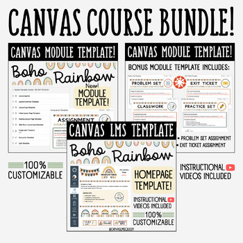 Preview of Canvas LMS Template - BIG COURSE BUNDLE - Boho Rainbow - 100% Customizable