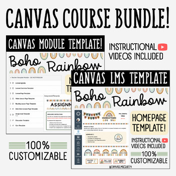 Preview of Canvas LMS Template - COURSE BUNDLE - Boho Rainbow - 100% Customizable