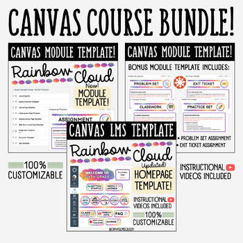 Preview of Canvas LMS Template - BIG COURSE BUNDLE - Rainbow Cloud - 100% Customizable