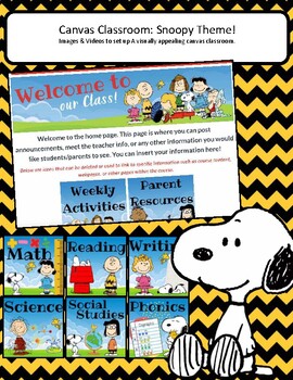 Preview of EDITABLE Canvas/Schoology/Online Course Template- Snoopy & Charlie Brown Theme