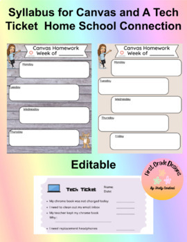 Preview of Canvas Syllabus-Tech Ticket- Home Communication - Editable