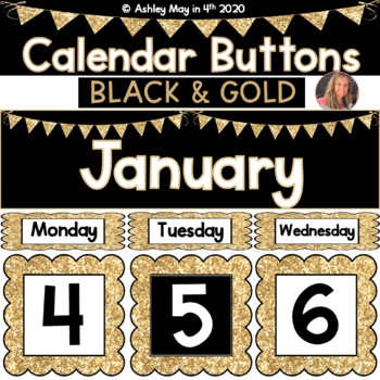 Preview of Canvas and Schoology LMS Buttons Calendar Black and Gold
