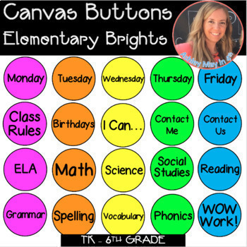 Preview of Canvas and Schoology LMS Buttons Elementary Brights FULL set