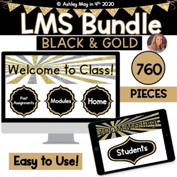Preview of Canvas and Schoology LMS Buttons and Banners BUNDLE Black & Gold