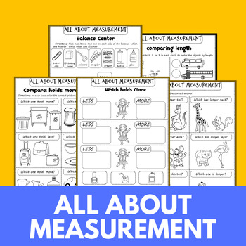 Preview of Capacity, Length, Height, Weight Measurement Worksheet Kindergarten, 1st grade