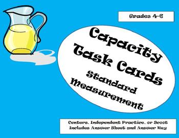Preview of Capacity Task Cards Standard Measurement:Gallons, Quarts, Pints, Cups