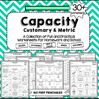 Preview of Capacity Worksheets - Customary & Metric