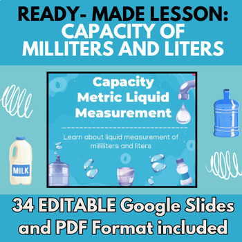 Preview of Capacity of Milliliters and Liters Lesson Slides Liquid Measurement Math Metric