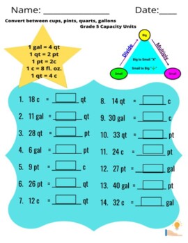 customary capacity worksheets teaching resources tpt