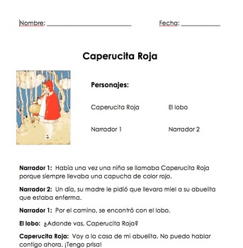 Preview of Spanish Reader's Theater--Caperucita Roja (Little Red Riding Hood)