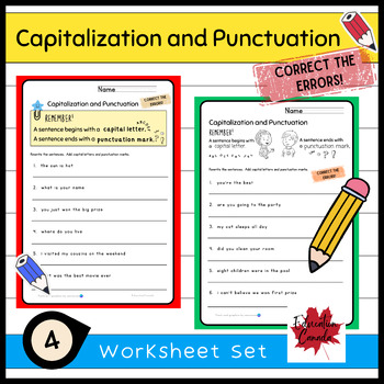 Preview of Capitalization and Punctuation: Correct the Sentences Worksheet Set