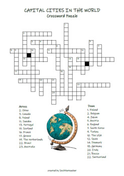 Capital Cities in The World Crossword Puzzle by Seviltheteacher TpT