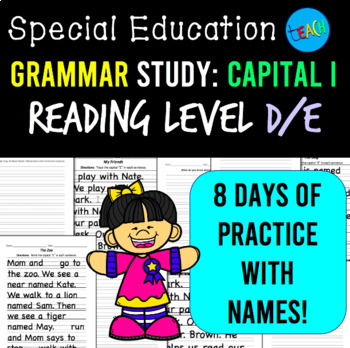Preview of Capital "I" Worksheet Bundle: Special Education Grammar Reading Level D/E