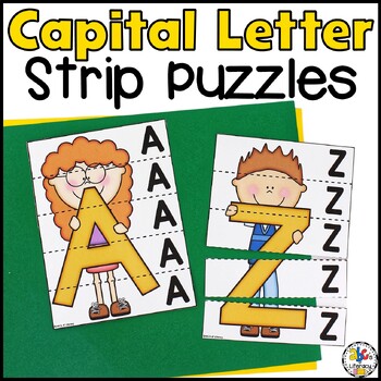 Preview of Capital Letter Recognition Strip Puzzles - Alphabet Identification & Fine Motor