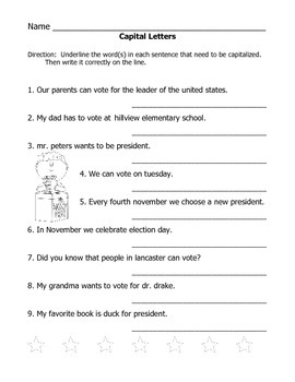 Capital Letter Worksheet/Quick Quiz by Inspired Teaching | TpT