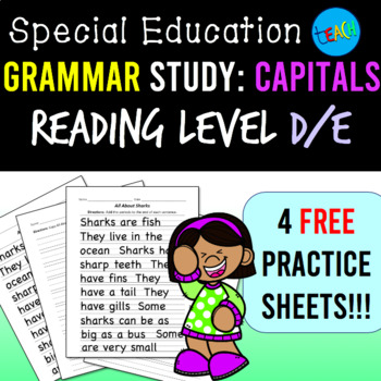Preview of Capital Letters Worksheet for Special Education: Reading level D/E FREEBIE
