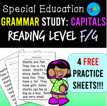 Preview of Capital Letters Worksheet for Special Education: Reading level F/G FREEBIE