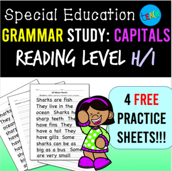 Preview of Capital Letters Worksheet for Special Education: Reading level H/I FREEBIE