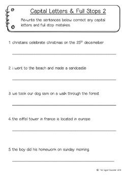 Capital Letters and Full Stops worksheets - Literacy - 15+ printables