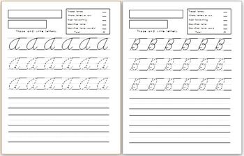 Capital cursive letters handwriting worksheets (4 versions) by Pre-K Pages