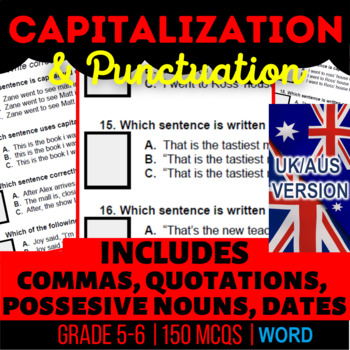 Preview of Capitalisation & Punctuation Workbooks Commas, Quotations UK/AUS Spelling