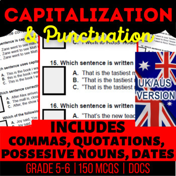 Preview of Capitalisation and Punctuation Fillables: Commas, Quotations UK/AUS Spelling