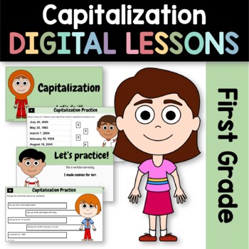 Preview of Capitalization 1st Grade Interactive Google Slides | Daily Grammar Practice