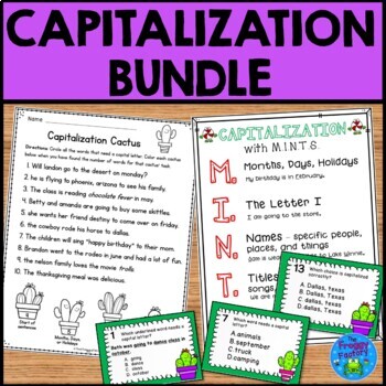 Preview of Capitalization Practice Bundle Worksheets and Task Cards | Capitalization Review