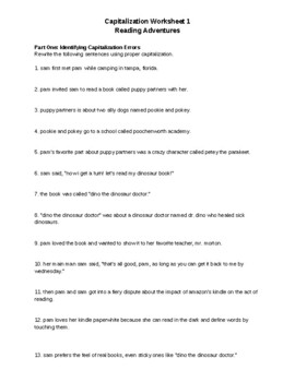 Preview of Capitalization Practice Grammar Sheet One