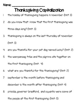 Capitalization Practice - Thanksgiving theme by The Primary Years