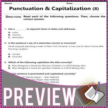 Capitalization Punctuation Practice 160 Questions Gr 7 8