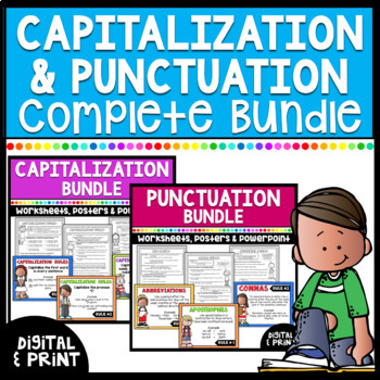 Preview of Capitalization & Punctuation Worksheets, Posters, & PowerPoint Mega Bundle