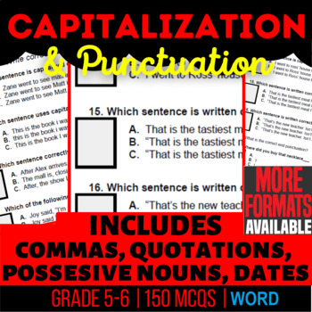 Preview of Capitalization & Punctuation Worksheets Commas, Quotations, Possessive Noun Word