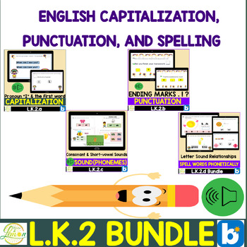 Preview of Capitalization Punctuation and Spelling when writing  Boom Cards Bundle L.K.2