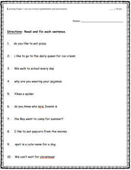 Preview of Capitalization & Punctuation practice & assessment