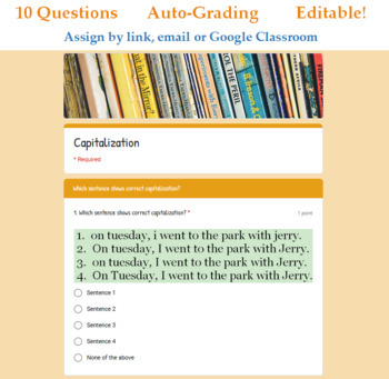 Preview of Capitalization Quiz - Digital Google Forms™ (Auto Grading) - Distance Learning