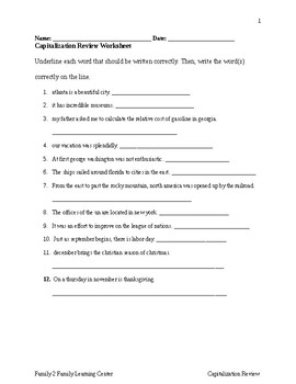 Preview of Capitalization Review Worksheet