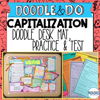 Preview of Capitalization Rules, Practice, and Quiz with Capitalization Doodle Desk Poster