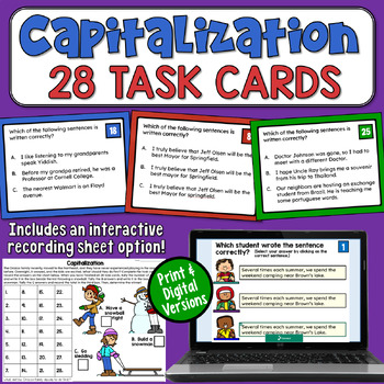 Preview of Capitalization Rules Task Cards: Proofreading Practice for 4th and 5th Grade