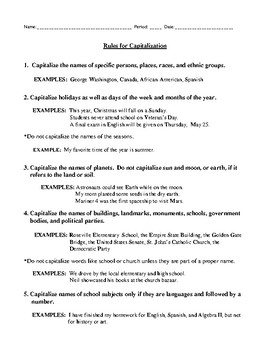 Preview of Capitalization Rules for Elementary School Students