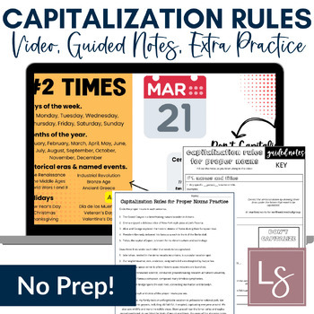 Preview of Capitalization Rules for Proper Nouns Grammar Video Lessons and Worksheets