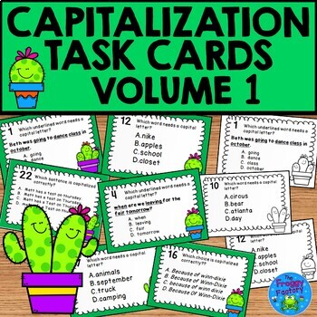 Preview of Capitalization Task Cards Cactus Theme Printable Version